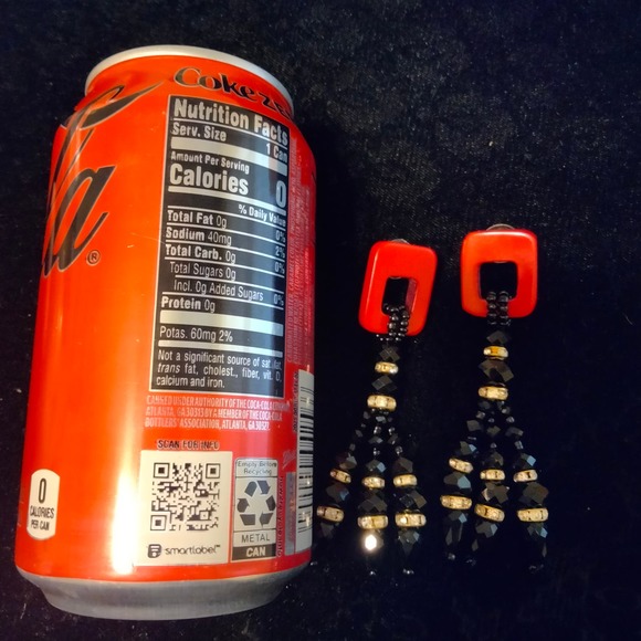 Iris Apfel & Bajalia Black, Red & Clear Rhinestone Tasseled Statement Earrings - Picture 10 of 11